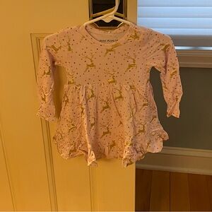 NWT Posh Peanut Long Sleeve Ruffled Bodysuit Dress in Ryleigh Reindeer Print